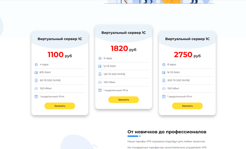Тарифы на сервер 1С